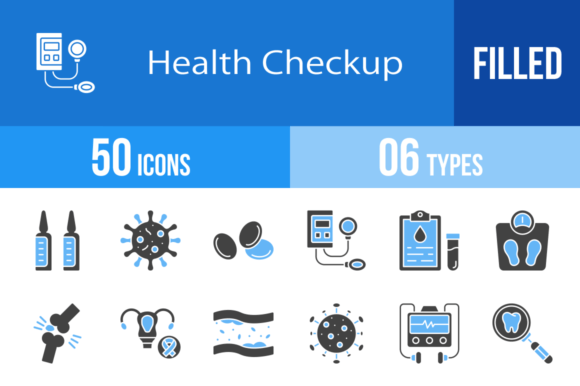 Download 50 Health Checkup Filled Blue Black Icon - Blue Collection
