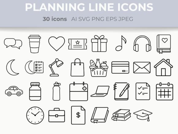Download Daily Planning Line Icons Set Work Life - Work Collection