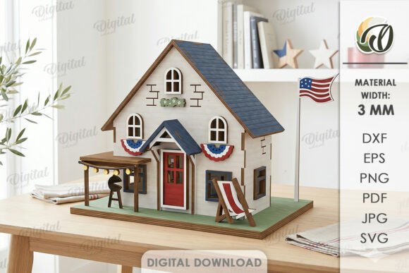 Download 3D 4th of July House Laser Cut - House Collection