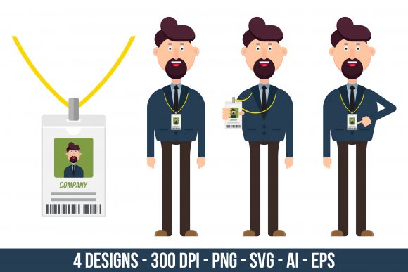 Download Company Worker with Badge Clipart Set - Work Collection