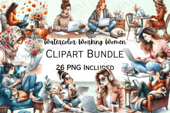 Download Watercolor Working Women Clipart - Work Collection