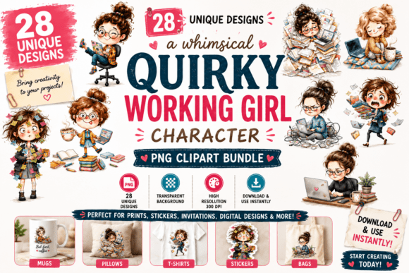 Download Whimsical Quirky Working Girl Character - Work Collection